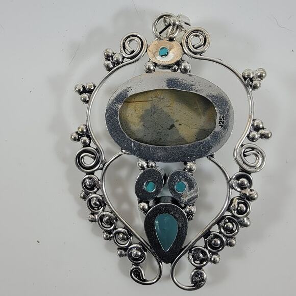 Handmade Silver Pendant Necklace with Labradorite, Blue Topaz & Turquoise Gems - Picture 4 of 10